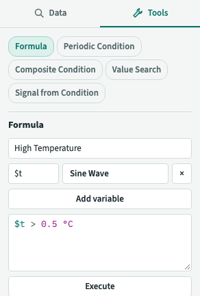 The Formula editor with a Signal variable and a comparison Formula.