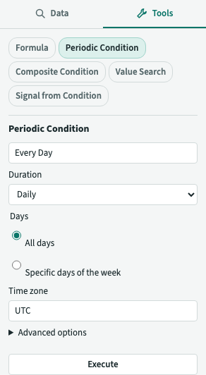 The Periodic Condition Tool configured to create a daily Condition.