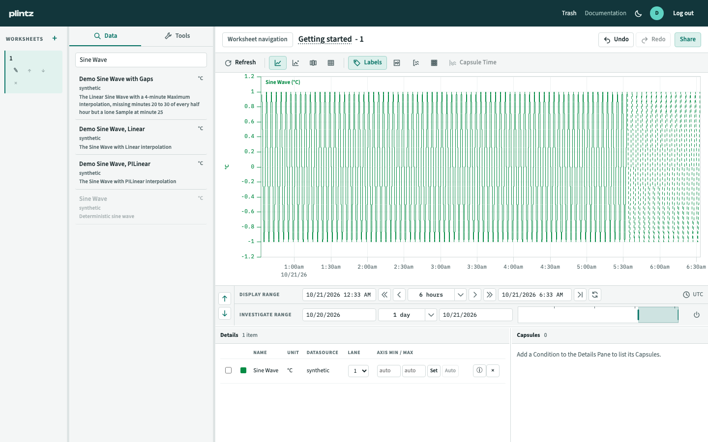 The Workbench with a Signal on the trend, its Details Pane, and both time ranges visible.